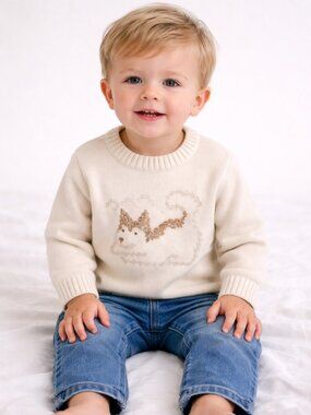 NWT CARTERS BABY BOY OUTFIT SET 2-Piece Dog Sweater & Pant Set Cream 24 MONTHS